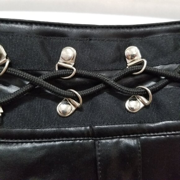 Living Dead Souls skirt XL micro mini goth studded pleather PVC fishnet stretch - Picture 5 of 14